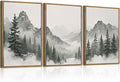 Large Nature Foggy Mountain Pine Trees Framed Canvas Wall Art, Misty Forest Landscape Wall Decor,Watercolor Woodland Scenery Artwork,Modern Art Print for Living Room, Bedroom, Office- 24