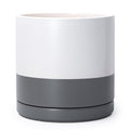 D'vine Dev 12 Inch Ceramic Planter Pot with Drainage Hole and Saucer, Indoor Cylinder Round Planter Pot, White/Speckled Grey, 94-O-F-6