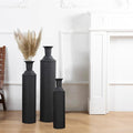 Tall Floor Vase Set of 3 Large Black Vase Tall Vases for Floor Vases Home Decor Large for Pampas Grass, Metal Material, Handcrafted Rattan Pattern, Matte Black