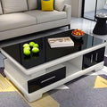 RUNNUPModern Rectangular Glass Coffee Table with White Wood Base and Storage 2-Tier Coffee Table Accent Center Sofa Table for Living Room, Black 51