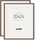 Yaetm 20x24 Picture Frame Matted to 16x20 - Brown Walnut, Solid Wood 20x24 Frame for Poster & Art Print, Lightweight, Horizontal and Vertical Wall Hanging for Photo Gallery (2 Pack, Walnut)
