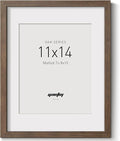 Yaetm 11x14 Picture Frame with Mat for 8x10 - Brown Walnut, Rustic Solid Wood Photo Frame 11 x 14 with Tempered Glass for Art Print & Picture, Horizontal and Vertical Wall Mount (Single, Walnut)