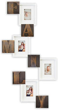 J.M.Deco Luxury Photo Frame 4 Slots Reunion Family Slogan Picture Frame with Glass Cover Selfie Gallery Collage Wall Hanging for 6x4 Photo, White & Brown Gold