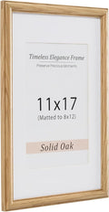11x17 Picture Frame, Natural Solid Wooden Picture Frames with Tempered Glass, Display 8x12 with Mat or 11 x 17 Without, Vertical or Horizontal Wall Hanging Photo Frame, Natural Oak Color, 1 Pack
