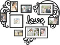 J.M.Deco 7 Pack Vintage Picture Frames, Love Shape Heart Photo College Frames, Valentine Display Multiple Photos For Family Home Living Room 4''x4'' / 4''x6''/ 5''x7''/ 5''x8'' Frames Set | Black