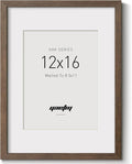 Yaetm 12x16 Picture Frame with Mat for 8.5x11 - Brown Walnut, Solid Wood Photo Frame 12 x 16 for Art Print & Poster, Lightweight, Horizontal and Vertical Wall Mount (Single, Walnut)