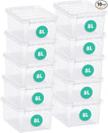Classic 10 Clear Plastic Storage Boxes, 8L/8.5QT BPA-Free Stackable and Nestable Container with Secure Lid, Swedish Made Plastic Bins for Organization, L13.39 x W9.84 x H6.3-10 Pack