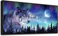 Framed Canvas Wall Art - Large Size Aurora Scenery Paintings - Abstract Wolf Wall Pictures - Black Framed 24