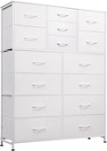 WLIVE Tall Console Table with 15 Fabric Drawers, Entryway Table with Storage, Tall Storage Organizer with Wood Top, Steel Frame for Living Room, Hallway, Office, White