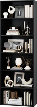 FOTOSOK 6-Tier Open Bookcase and Bookshelf, Freestanding Display Storage Shelves Tall Bookcase for Bedroom, Living Room and Office, Black