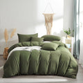 Wellboo Olive Green Comforter Sets Twin Size Solid Dark Green Bedding Comforters Cotton Plain Army Green Soft Cozy Quilts Women Men Dark Grass Green Blankets Modern Minimalist Hunter Green Comforters