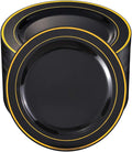 bUCLA 100 Pieces Black and Gold Plastic Dinner Plates - 10.25 inch Black Disposable Plates with Gold Rim - Ideal for Party, Graduation & Fathers Day