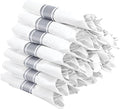 Supernal Pre Rolled Silver Plastic Silverware Set of 30 Wrapped Cutlery,Pre Rolled Napkins with Plastic Silverware Heavy Duty, Silver Disposable Forks and Spoons