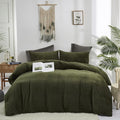 CLOTHKNOW Army Green Queen Comforter Set Fluffy Velvet Bedding Comforter Sets Soft Hunter Green Queen Comforter with 2 x Pillow Cases