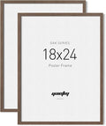 Yaetm 18x24 Frame - Brown Walnut, Solid Wood 18 x 24 Poster Frame for Picture & Art Print, Lightweight, Horizontal and Vertical Wall Hanging for Photo Gallery (2 Pack, Walnut)