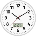 Foxtop Digital Wall Clock with Time, Day of Week and Temperature, Silent Non-Ticking Battery Operated Round Digital and Analog Wall Clock for Classroom Office Bedroom Home School (12 Inch, Silver)