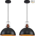 16 Inch Black Pendant Lights Hammered Matte Pendant Lights for Kitchen Island Industrial Farmhouse Adjustable Height Dome Hanging Light Fixtures for Barn, Dining Room 2 Packs