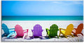 Beach Canvas Wall Art for Living Room, PIY Blue Sea with Colorful Chairs Picture Prints Decor, Relax Leisure Time Home Decorations (Waterproof, Bracket Mounted Ready Hanging, 24x48 Large)