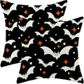 Halloween Pillow Covers 18x18 Pack of 2 Black Beige Bat Throw Pillow Covers Outdoor Decor,Autumn Halloween Decoration Black Pillowcase Farmhouse Linen Decorative Cushion Case for Sofa Couch