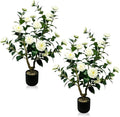 Tall Artificial 2Pack White Camellia Tree Potted Bushes UV Resistant Potted Plants for Indoor Outdoor Home Garden (2Pack White Camellia Tree)