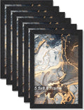 Engineered Wood 5.5x8.5 Picture Frame Set of 6, Black Frame for 5.5 x 8.5 Inch Picture Poster Photo, Light Weight 5.5 by 8.5 Frame with Wood-grain for Wall - 6 Pack/Black/5.5