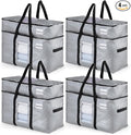 TAILI 2 Tier Extra Large Moving Bags, 4 Pack Silver Heavy Duty Totes For Storage with Visible Window, Wrap Around Handles, Storage Bags for Space Saving, Alternative to Moving Boxes