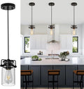 Pendant Lighting for Kitchen Island, Modern Glass Pendant Light Linear Chandelier for Dining Room, 1 Light Industrial Hanging Light Fixture Adjustable Cord Farmhouse Ceiling Light Black Finish