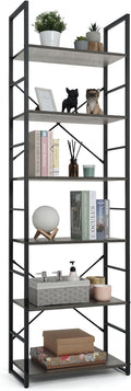 CAPHAUS 6 Tier Bookshelf, 24 Inch Width Free Standing Shelf, Bookcase Shelf Storage Organizer, Industrial Book Shelves for Home Office, Living Room, Kitchen, Dark Grey Vintage Shelves & Metal Frame