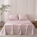 6PS Linen Like Bedding Sheet Sets Greyish Pink Cotton Bedding Set Oeko-TEX Standard 100% Washed Cotton Deep Pocket Queen Size Fitted Sheet Plus Cozy Flat Sheet and 4 Pillowcases