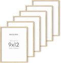 HAUS AND HUES Set of 6 9 X 12 Picture Frame - 9x12 Frame Collage Picture Frames for Wall, 9x12 Picture Frame Sets Wooden Frames, 12x9 Picture Frames in Bulk Wooden Picture Frames (Beige Oak Frame)