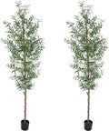 Faux Olive Tree 8FT,Olive Trees Artificial Outdoor Trunk and Realistic 1574 Leaves and 48 Fruits 8 Feet(96in) Fake Olive Tree for Modern Home Decor Indoor 2Pack
