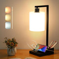 Dimmable Bedside Table Lamp with Dual USB Ports & AC Outlet, Adjustable Brightness & Color Temperature, Phone Holder & Pen Slot Organizer Base, End Table Lamp for Living Room Bedroom Home Office