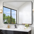 FORBATH Large Bathroom Mirror 48 x 36 Inches,Black Large Wall Mirror Aluminum Frame Wall Mounted Rounded Corner Morndern Mirror for Bathroom Bedroom Entryway Living Room
