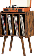 LELELINKY Record Player Stand,Vinyl Record Storage Table with 4 Cabinet Up to 100 Albums,Rustic Brown Mid-Century Turntable Stand with Wood Legs,Vinyl Holder Display Shelf for Bedroom Living Room