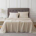 Talasily Linen Sheets-Queen Size Sheets Set,Blend from Linen Cotton Bedsheets,All Seasons Soft Breathable 4 Piece Set-Beige