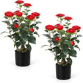 Romantic Season 2FT Red Artificial Camellia Tree 2Pack, Faux Camellia Plant Fake Potted Camellia Flower Tree for Modern Home Office Living Room Floor Décor