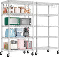 PrimeZone 2 Pack Steel Storage Wire Shelving 5 Tier Metal Shelves with Wheels,Adjustable Kitchen Utility Shelving Unit,Pantry Rack Rolling Metal Shelf Laundry,Chrome 24