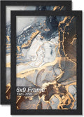 Engineered Wood 6x9 Picture Frame Set of 2, Black Frame for 6 x 9 Inch Picture Poster Photo, Light Weight 6 by 9 Frame with Wood-grain for Wall - 2 Pack/Black/6