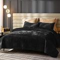 Black Velvet Queen Quilt Bedding Set,Luxurious Quilted Bedding Set,Oversized Bedspread Coverlet with Brushed Back,Ultra Soft Cozy Warm for All Season