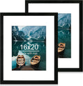 16x20 Frames Set of 2, Rustic Black Wood Style - Display 16 x 20 Picture without Mat or 11x14 Picture with Mat, Wall Mounting Horizontal and Vertical