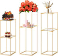 2-Tier Metal Flower Stand Set with Acrylic Shelves, Geometric Display Rack for Wedding Centerpieces, Party Decor, Tall Floor Vase Stand (Gold, Set of 3-36.8