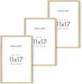 HAUS AND HUES Set of 3 Wooden Frames - 11x17 Natural Wood Picture Frames, Oak Beige
