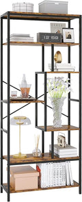 Book Shelf, 5 Tier Bookcase, Tall Bookshelf Modern Book Case for Books, Ornament, Free Standing Storage Organizer for Bedroom Home Office Kitchen Living Room (Rust Brown, 6-Tier)