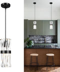 Ken & Ricky Crystal Pendant Light, Modern Black Pendant Light, Adjustable Island Lights for Kitchen Hallway Bathroom Bedroom, Two Style Options, KR3356-1PK