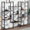 Triple 4 Tier Book Shelf, Modern Bookcase Shelf, Freestanding Large Display Shelves for Living Room/Office/Garage, Stable Large Bookshelf with Storage for Books/Lego/Plants, Rustic Brown