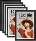 VCK 12x18 Picture Frame 5 Pack - with Mat 11x17, Solid Wood Poster Frame with HD Glass, Black Exclusive Wood Grain, Wall & Gallery Display