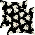 Halloween Decor Pillow Covers 18x18 Pack of 2 Black Beige Cute Ghost Throw Pillow Covers Outdoor Decoration,Fall Holiday Ghost Pillowcase Linen Decorative Cushion Case for Home Sofa Couch