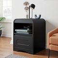 Night Stand Nightstand with Drawer Storage Curved Bed Side Table End Table Large Modern Wide Bedside Stand Tall Night Stands for Bedroom Living Room Sofa Couch Home Office, Black