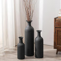 Sziqiqi Black Tall Ribbed Modern Metal Vase Trio - Large 27