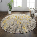 vivorug Round Rug 5ft Abstract Round Area Rug Non-Slip Indoor Carpet for Living Room Bedroom Entryway, Stain Resistant Home Decor Circle Rug, Grey/Mustard